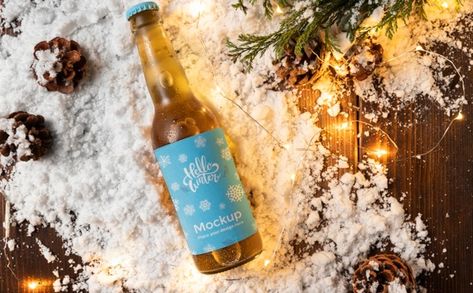 Christmas Beer Photography, Beer Photography, Christmas Beer, Christmas Wine Bottles, Christmas Winter, Christmas Background, Ad Campaign, Top View, Photography Photos