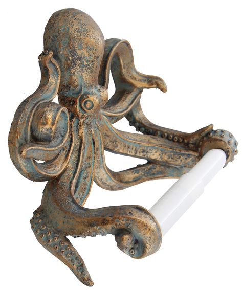 PRICES MAY VARY. Large Octopus Toilet Paper Holder Beautiful Bronze / Verdigris Finish Mounting Hardware Included Holds Single and Double Rolls! Beware the Kraken! Decorate your favorite bathroom with this amazing Octopus Toilet Paper Holder from Old River Outdoors. Great with your nautical / beach décor! Made from durable poly resin with incredible detail. Looks rugged with a beautiful bronze / verdigris finish. Mounting hardware included. Holds single and double rolls! Octopus Bathroom Decor, Toliet Paper Holder, Octopus Bathroom, Best Toilet Paper, Toilet Paper Holder Stand, Octopus Design, Toilet Paper Roll Holder, Nautical Bathrooms, Roll Holder