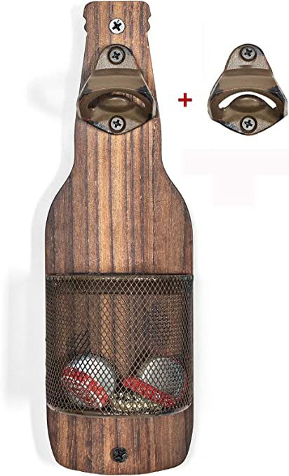 Amazon.com: SODUKU Vintage Wooden Wall Mounted Bottle Opener with Cap Catcher for Beer Lovers: Home & Kitchen Bottle Opener Diy, Bottle Opener Design, Wooden Bottle Opener, Wood Bottles, Magnetic Bottle Opener, Mounted Bottle Opener, Wall Mounted Bottle Opener, Beer Opener, Beer Bottle Opener