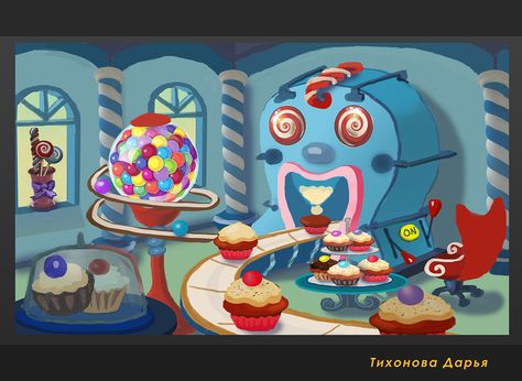 candy factory on Behance Candy Factory Illustration, Factory Illustration, Sweet Factory, Hug Illustration, History Of Chocolate, Candy Factory, Toy Factory, Loud House Characters, Cake Factory