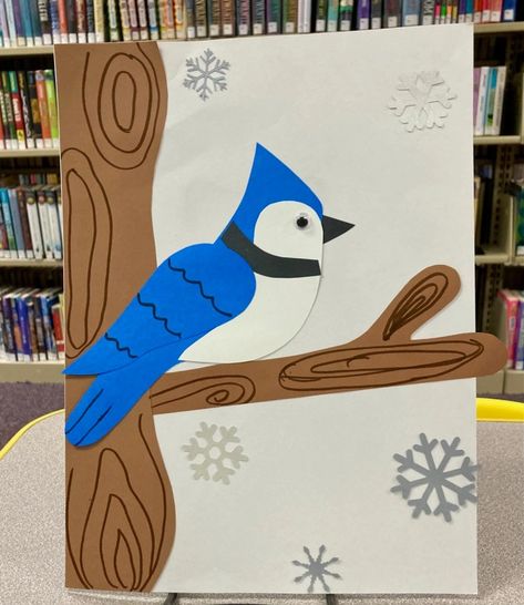 Storytime Crafts: Snowy Blue Jay – Berryville Library Crafts Blue Jay Craft, Winter Bird Craft, Winter Bird Crafts For Kids, Art Activities For Preschool, Bird Crafts For Kids, Blue Jay Art, Storytime Crafts, Toddler Curriculum, Library Crafts