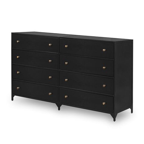 Bedroom | Belmont 8 Drawer Metal Dresser-Black Metal Dresser, Dresser Black, Four Hands Furniture, Scandinavian Lighting, Office Storage Solutions, Small Space Design, Modern Office Chair, Dining Lighting, Brass Knobs