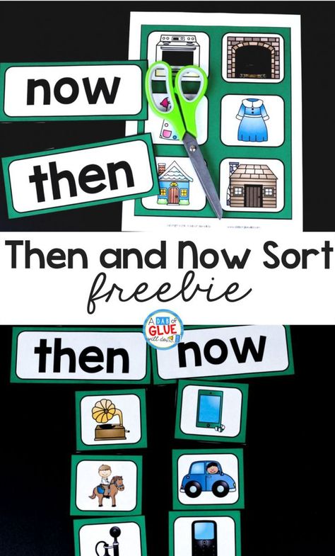 Then and Now Sort Printable - Then And Now Activities, Past And Present Kindergarten, Then And Now Kindergarten, Wit And Wisdom Kindergarten, Zoom Teaching, Kindergarten History, History Kindergarten, Long Ago And Today, First Grade Freebies