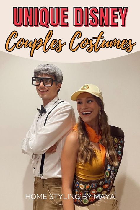 disney couples costumes, halloween costumes for couples Funny Disney Couple Costumes, Lilo Stitch Couple Costume, Couples Baseball Costumes, Disney Themed Couples Costumes, Couples Up Costume, Disney Channel Couple Costumes, Disney Character Couples Costumes, Geeky Couples Costumes, Disney Bounding Couples Casual