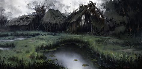 Abandoned Village by ArtofReza Marshland Art, Forest Village, Old Warrior, Abandoned Village, Abandoned Town, Fantasy City, Fantasy Setting, Fantasy Places, Fantasy Rpg