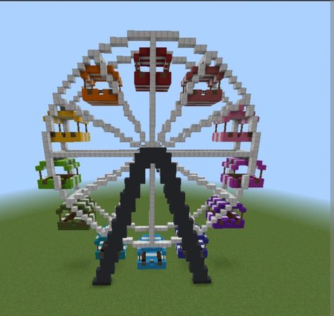 Minecraft Parks Ideas, Minecraft Ferris Wheel Tutorial, Minecraft Car Park, Minecraft Roller Coaster Ideas Easy, Ferris Wheel Minecraft, Minecraft Birthday Builds, Minecraft Amusement Park Entrance, Minecraft City Decorations, Minecraft End Base