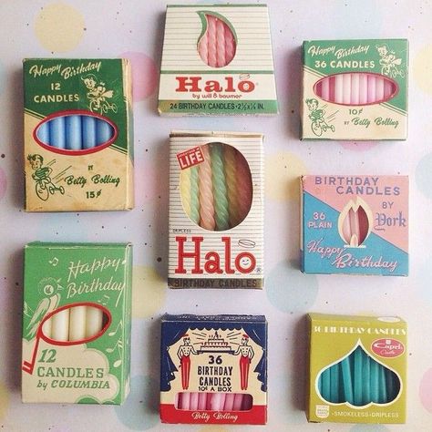 Vintage Birthday Candles, Vintage Package Design, Vintage Packaging Design, Package Design Ideas, Packaging Candles, Candle Packaging Design, Birthday Package, Retro Packaging, Old Packaging