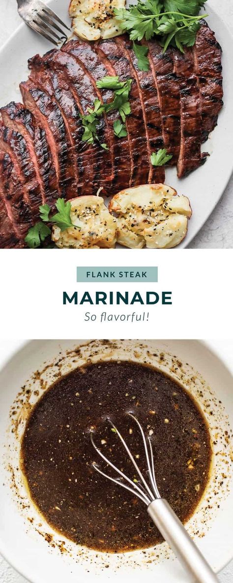 This flank steak marinade is easy to make and packed with 7 flavorful ingredients. Use it to marinate any flank steak. Enjoy! Flank Steak Marinade, Steak Marinades, Easy Grill, Recipes Grill, Marinade Flank Steak, Grill Ideas, Marinated Flank Steak, Flank Steak Recipes, Bbq Menu