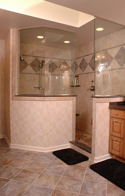 Bathroom Doorless Shower Ideas, Angled Showers Walk In, Large Walkin Shower Ideas No Door, Corner Walk In Shower No Door, Master Shower Ideas Walk In No Door, Ceiling Skylight, Bathroom Tile Diy, Showers Without Doors, Shower Remodel Diy