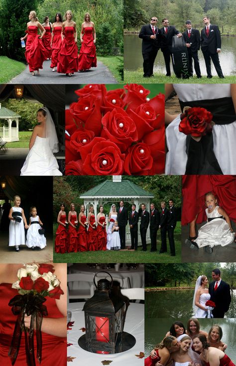 Red And Black Wedding Theme, Red Black Wedding, Outdoor Bridesmaid Dresses, Black Red Wedding, Red Wedding Decorations, Wedding Colors Red, Red And White Weddings, Red Wedding Theme, Malibu Blue