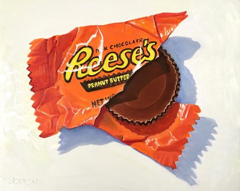 Sweets Gcse Art, Realistic Chocolate Drawing, Realistic Candy Drawing, Food Gcse Art, Candy Wrapper Drawing, Eating Food Drawing, Sweets Drawing, Food Art Drawing, Candy Painting