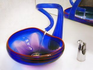 Unusual Bathrooms, Glass Bathroom Sink, Bathroom Sink Design, Modern Sink, Glass Vessel Sinks, Glass Sink, Cobalt Glass, Sink Design, Glass Bathroom