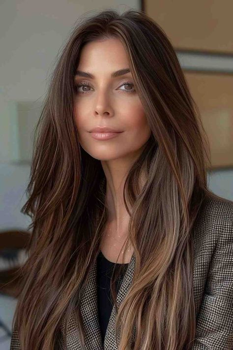 Soft Front Layers Long Hair, Medium Long Haircut For Straight Hair, Haircut Ideas For Long Hair Layers Brunettes, Invisible Layers Haircut Long Hair, 2024 Haircuts For Women Long Hair, Long Layered Hair V Shape, Brown Long Hair With Layers, Long Layered Haircuts Straight Hair, Long Brunette Haircut