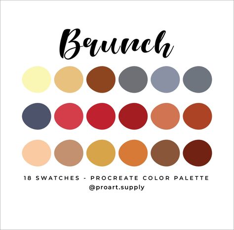 BRUNCH PROCREATE Color Palette - Red, Orange, Blue, Brown for iPad - Digital Illustration Swatches App Colors, Color Palette Hex Codes, Procreate Color Palette, Red Colour Palette, Brown Color Palette, Grey Color Palette, Hex Codes, Blue Colour Palette, Color Palette Design