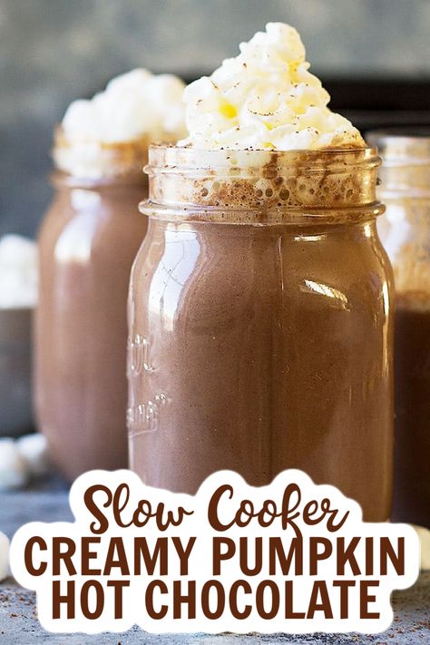 Crock Pot Pumpkin Hot Chocolate, Slow Cooker Pumpkin Spice Latte, Slow Cooker Pumpkin White Hot Chocolate, Christmas Eve Creamy Hot Chocolate Crockpot, Pumpkin Hot Chocolate Recipe, Real Pumpkin Puree, Hotchocolate Homemade Crockpot, Pumpkin Hot Chocolate, Crockpot Hot Chocolate