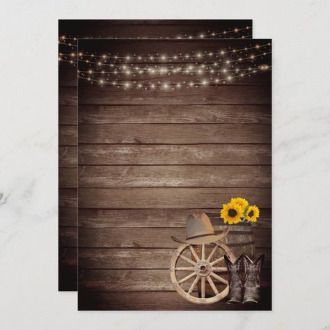 Country Wood Barrel Wedding with Sunflowers Invitation | Zazzle.com Cowgirl Invitations, Western Invitations, Western Wedding Invitations, Country Invitations, Sunflower Invitations, Barrel Wedding, 50 Party, Rustic Sunflower Wedding, Wedding Invitation Templates Rustic