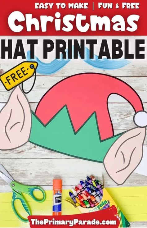 elf hat craft Elf Hat Craft For Kids, How To Make An Elf Hat, Elf Hat Printable, Easy Elf Crafts For Kids, Christmas Hat Crafts For Kids, Elf Hats Craft For Kids, Christmas Hats To Make For Kids, Elf Preschool Craft, Elf Yourself Template Free Printable