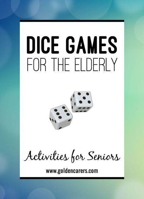 Dice Games for the Elderly: Dice games are fun and versatile! They provide social opportunities and stimulate the senses. There are hundreds of easy and entertaining dice games that can be enjoyed. Games For The Elderly, Games For Senior Citizens, Activities For Seniors, Senior Living Activities, Alzheimers Activities, Nursing Home Activities, Senior Games, Elderly Activities, Activity Director