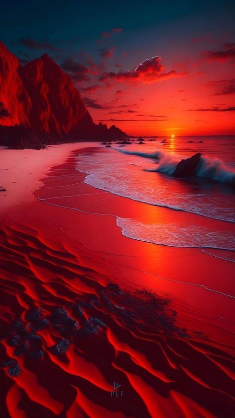 Pretty Wallpapers Tumblr, Red Beach, Red Sunset, Pretty Landscapes, Ocean Wallpaper, Amazing Nature Photos, Pinturas Disney, Sunset Wallpaper, Beautiful Dark Art