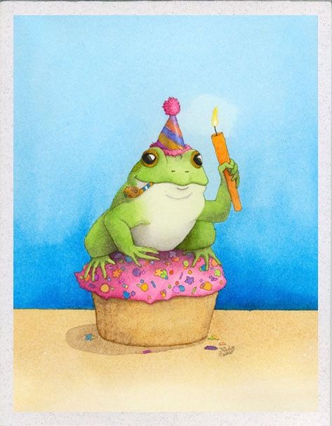 Frog Birthday Cards, Happy Birthday Frog, Birthday Frog, Birthday Drawings, Black Color Hairstyles, Happy Birthday Drawings, Frog Stuff, Frog Birthday, Hairstyles Black Hair