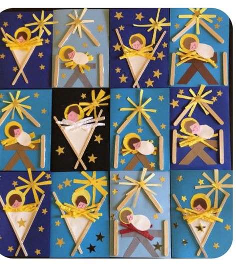 Nativity Kindergarten Craft, Nativity Scene Art For Kids, Nativity Decorating Ideas, Advent Art Projects For Kids, Nativity Art For Kids, Nativity Scene Crafts For Kids, Nativity Crafts For Kids, Nativity Scene Crafts, Christmas Sunday School