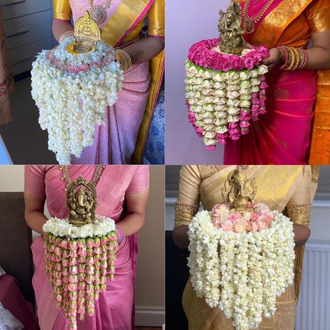 1,053 Likes, 14 Comments - Thushi Hair And Make Up Artist (@thushi_mua) on Instagram: “#love#for#flowers#wedding#hindu#pillayar#favorite #god#jasmine#rose#pink#insta#loveislove…” Decoration Ganpati, Wedding Hindu, Indian Wedding Flowers, Flower Jewelry Designs, Thali Decoration Ideas, Floral Words, Flower Garland Wedding, Wedding Stage Decor, Housewarming Decorations