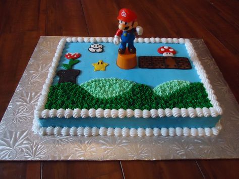 mario+cake | ... with buttercream frosting decorations and a plastic Mario Cake Topper Mario Cake Easy, Super Mario Brothers Birthday, Mario Brothers Birthday Party, Mario Birthday Cake, Nintendo Party, Mario Bros Cake, Super Mario Bros Birthday Party, Super Mario Cake, Mario E Luigi