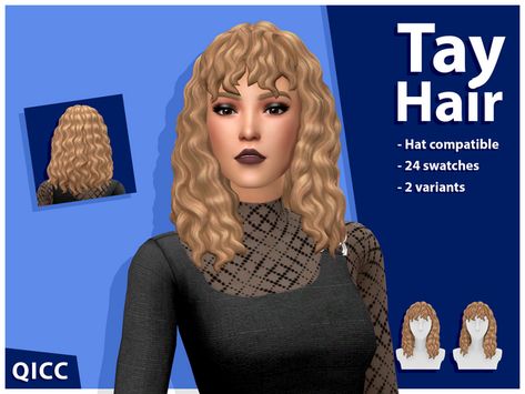 Tay Hair | Quirky Introvert CC on Patreon Sims Cc Hair, Sims 4 Curly Hair, Long Fringe Hairstyles, Wavy Bangs, Cc Hair, Wavy Hairstyle, Wavy Hairstyles Medium, Sims 4 Mm Cc, Sims 4 Mm