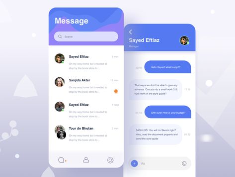 Chat Box by Shahidul Islam Shishir ✪ Chat Box Design, Chat Ui Design, Ui Ux 디자인, Speech Bubbles, Mobile App Ui, App Ui Design, Chat App, Messaging App, Mobile App Design