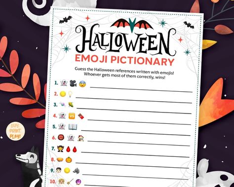 Halloween Emoji Pictionary Halloween games Printable | Etsy Halloween Emoji Pictionary, Halloween Trivia, Halloween Emoji, Activity Games For Kids, Family Games For Kids, Emoji Quiz, Loteria Cards, Emoji Pictionary, Halloween Facts