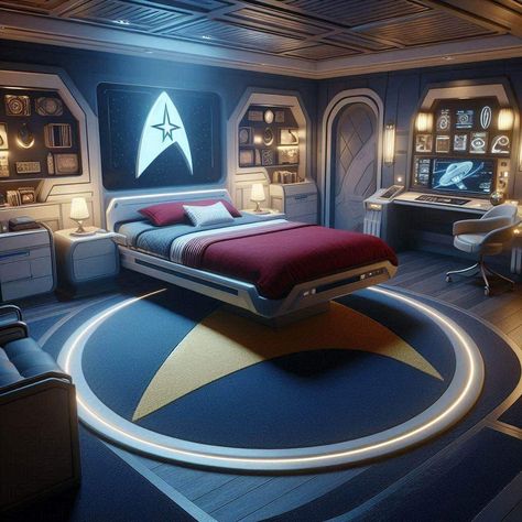 Sci Fi Living Room, Sci Fi Bedroom, Starfleet Officer, Trek Ideas, Sci Fi Aesthetic, Whimsical Room, Small Room Design, Small Room, Star Trek