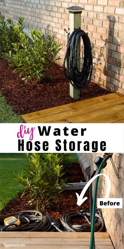 Hose Hanger Ideas, Hose Storage Diy, Hose Holder Ideas, Garden Hose Storage Ideas Diy, Hose Post, Water Hose Storage Ideas, Water Hose Ideas, Diy Garden Hose Storage, Water Hose Storage