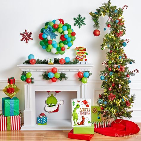 Grinch Christmas Decorating and Party Ideas | Party City Whoville Christmas Decorations, Elf Christmas Decorations, Grinch Trees, Grinch Decorations, Grinch Christmas Party, Whoville Christmas, City Christmas, Grinch Christmas Tree, Grinch Party