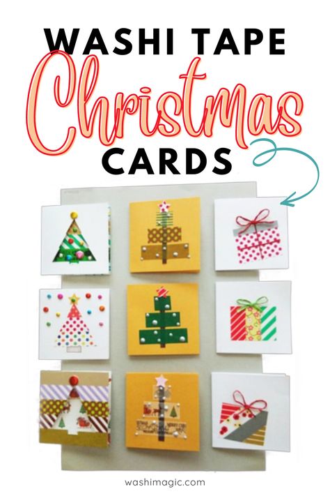 Washi Tape Holiday Cards, Washi Tape Christmas Cards Easy Diy, Wasabi Tape Cards, Christmas Card Washi Tape Ideas, Christmas Cards Washi Tape Simple, Washi Christmas Cards, Washi Tape Christmas Crafts, Christmas Washi Tape Cards, Christmas Washi Tape Ideas