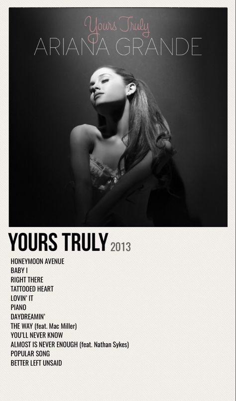 minimal poster of the album yours truly by ariana grande Ariana Grande Songs List, Ariana Grande Poster, Adriana Grande, Ariana Grande Songs, Ariana Grande Album, Minimalist Music, Ariana Grande Perfume, Music Poster Ideas, Film Posters Minimalist