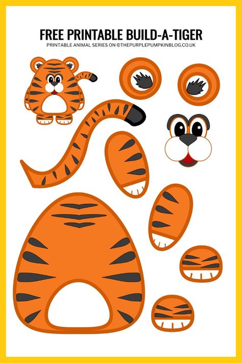 Build A Animal Free Printable, Tiger Template Free Printable, Build An Animal Printable, Tiger Crafts For Preschool, Wild Animals Craft, Animal Templates Printable Free, Wild Animal Craft, Tiger Activities, Tiger Template