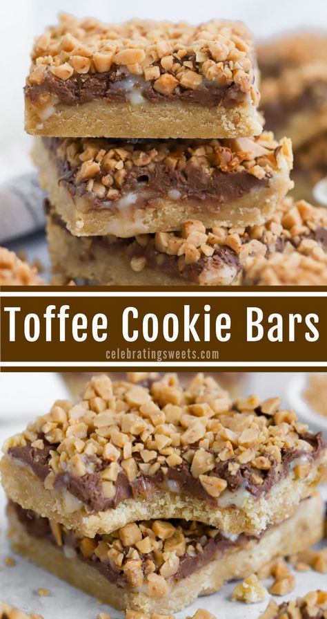 Toffee Desserts Easy, What To Make With Toffee Bits, Toffee Cookies Bars, Spice Dessert Recipes, Easy Bars For Bake Sale, 8x8 Bar Recipes, Toffee Shortbread Bars, Easy Toffee Bars, Easy Cookies For Wedding Cookie Table