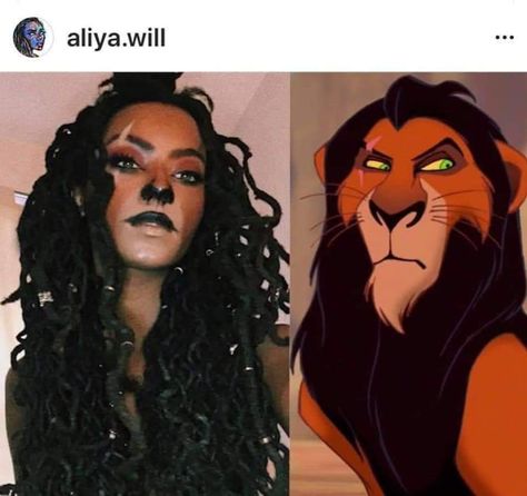 Female Scar Lion King, Scar Make Up Lion King, Pretty And Scary Halloween Costumes, Scar Lion King Costume Women, Halloween Lion Makeup, Fun Makeup Halloween Costumes, Nala Lion King Costume, Villans Costumes Ideas, Villain Makeup Looks