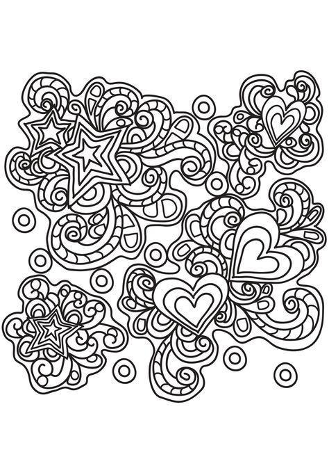 Beautiful Doodle with hearts and stars entangled together - JustColor.net : Free printable coloring pages for adults and kids Stars Coloring Pages, Hearts Doodle, Valentines Day Doodles, Doodle Hearts, Star Doodle, Hearts And Stars, Abstract Coloring Pages, Heart Doodle, Love Coloring Pages