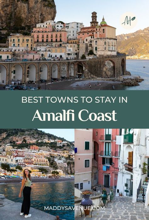 Searching for what Amalfi Coast towns to stay in? From picturesque villages to coastal views straight out of a fairytale, this guide covers the top spots for every type of traveler. Whether you're seeking adventure, romance, or a family-friendly destination, these Amalfi Coast towns have it all. Check out the list of the best towns to stay in Amalfi Coast for your next trip! | Italy Destinations Where To Stay In Amalfi Coast, Best Beaches Italy, Italy Travel Aesthetic, Almafi Coast Italy, Sorrento Italia, Amalfi Coast Towns, Italy Tourist, Mediterranean Culture, Trip Italy