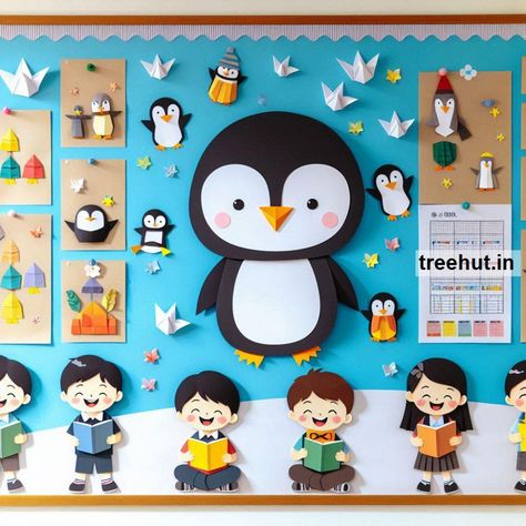 Child Art, Free Coloring Pages, Craft, Clipart, Art Ideas, Gardening at Treehut.in Penguin Bulletin Board Ideas, Penguin Classroom Door, Penguin Classroom Theme, Penguin Bulletin Board, Craft Clipart, Thanksgiving Bulletin Boards, Penguin Theme, Hallway Displays, Christmas Bulletin Board