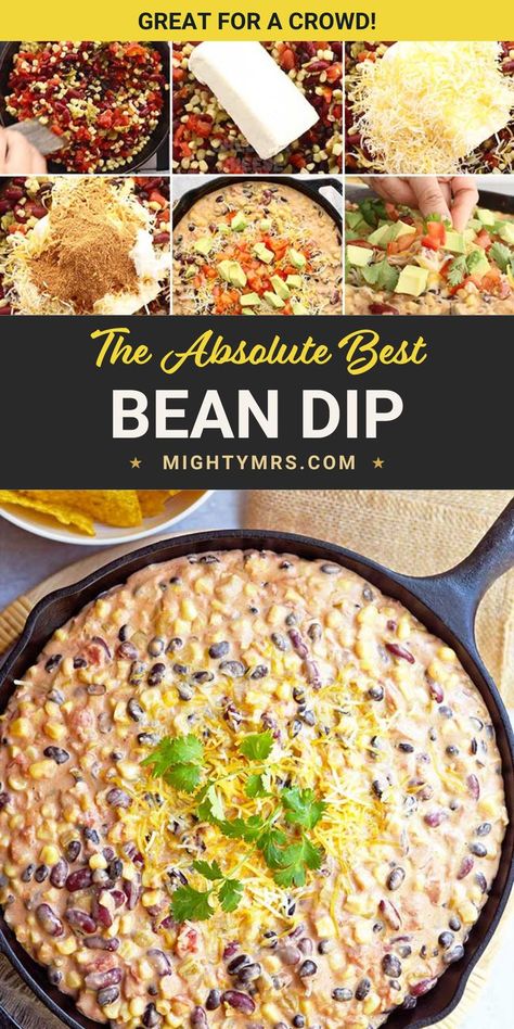 So many bean dips, so little time! This particular hot Mexican bean dip however, is a little chunkier than the rest and… dare I say, more delicious! You could also serve this bean dip over rice, rolled up into a tortilla and baked to a crisp, or try it the dip grilled between two tortillas as a sort of vegetarian quesadilla. It's the absolute best! Black Bean Mexican Dip, The Best Bean Dip, Layered Bean Dip Recipe Easy 7, Mexican Hot Dip Recipes, Best Bean Dip Recipe, Pinto Bean Dip Recipes, Mexican Bean Dip Recipes, Hot Bean Dip Recipes, Bean Dip Recipes Easy