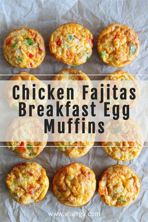 Easy make ahead Chicken Fajitas Breakfast Egg Muffins that make the perfect quick and hearty breakfast to grab on the go on busy mornings. They are packed with fluffy eggs, chicken, onions, bell pepper, fajita seasoning and cheddar cheese. Eggs Chicken Breakfast, Breakfast Fajitas Eggs, Chicken Muffins Healthy, Egg And Chicken Breakfast, Chicken Egg Breakfast, Chicken Fajita Omelette, Breakfast Fajitas, Make Ahead Chicken, Chicken Peppers And Onions