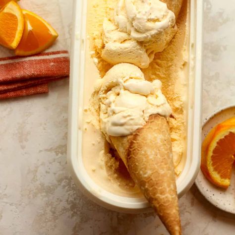 Creamsicle Ice Cream Recipe Orange Creamsicle Ice Cream Recipe, Creamsicle Ice Cream Recipe, Orange Ice Cream Recipe, Kitchen Aid Ice Cream Recipes, Kitchenaid Ice Cream Maker, Kitchen Aid Ice Cream, Orange Ice Cream, Ice Cream Maker Recipes, Favorite Dessert Recipes