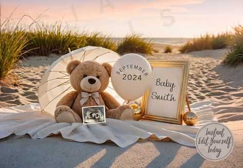 Digital Pregnancy Announcement Beach Announcement for Neutral Pregnancy Editable Template Announcement Summer Baby Post your exciting news on Facebook and Instagram!  PLEASE REMEMBER -You are NOT getting items shipped to your place of residence -You are getting a digital file to edit yourself HOW IT WORKS -Browse through my shop -Pick the announcement that you love -Wait for file to download right after purchasing -Click the file after it downloads -Follow instructions on the downloaded file! YO Summertime Baby Announcement, June Baby Announcement, Baby Announcement On The Beach, Gender Reveal Beach, Beach Pregnancy Announcement Baby 2, Beach Announcement, Summer Baby Announcement, Pregnancy Announcement On The Beach, Pregnancy Announcement Summer