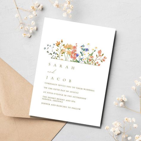 Summer Wedding Invites Design, Wildflower Inspired Wedding, Simple Summer Wedding Invitations, Wedding Flower Invitation, Spring Wedding Invitations Simple, Simple Floral Wedding Invitations, Wildflower Wedding Invites, Wild Flower Wedding Invitations, Summer Wedding Invites