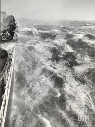 View From Side of Ocean Liner Queen Elizabeth While Crossing the Atlantic Premium Photographic Print by Alfred Eisenstaedt at Art.com Rms Queen Elizabeth, Alfred Eisenstaedt, Storm Photography, Rough Seas, Ocean Liner, Photo Story, Queen Mary, Black White Photos, Life Magazine