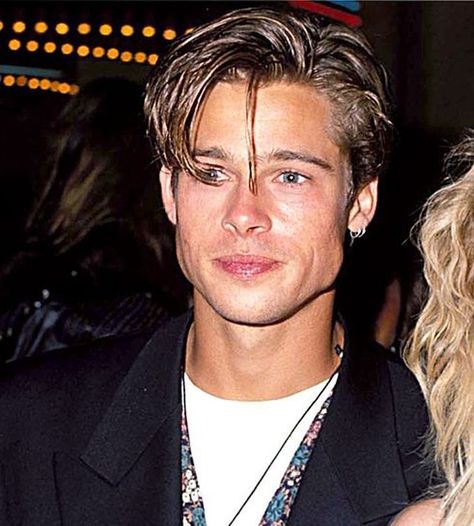 90s Men Hairstyles, 1990s Hairstyles, Brad Pitt Haircut, Brad Pitt Hair, 90s Hairstyles Men, 90s Haircuts, Mens Hairstyles Curly, Men 90s, Hair Evolution