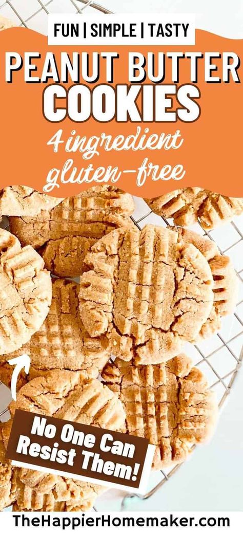 These easy Peanut Butter Cookies are gluten free and require only 4 simple ingredients! Plus, they take only 15 minutes start to finish! Easy Gluten Free Peanut Butter Cookies, Gluten Free Dairy Free Peanut Butter Cookies, Gluten Free Chocolate Peanut Butter Cookies, Easy Gluten Free Cookies 4 Ingredients, Gf Peanut Butter Cookies, Dairy Free Peanut Butter Cookies, Peanut Butter Cookies Gluten Free, Gluten Free Cookies Easy, Gluten Free Bisquick