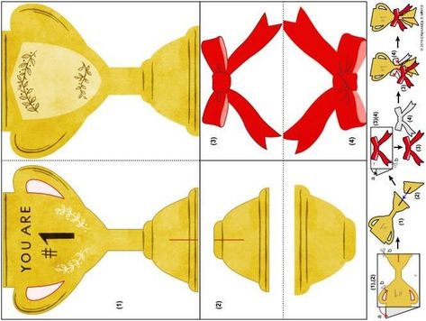 PAPERMAU: An Easy-To-Build Miniature Trophy Paper Model - by Eri Kamei & Minya Trophy Craft Preschool, Award Trophy Design, Paper Trophy, Eri Kamei, Trophy Craft, Fathers Day Art, Soccer Birthday Parties, Award Ideas, Trophy Design